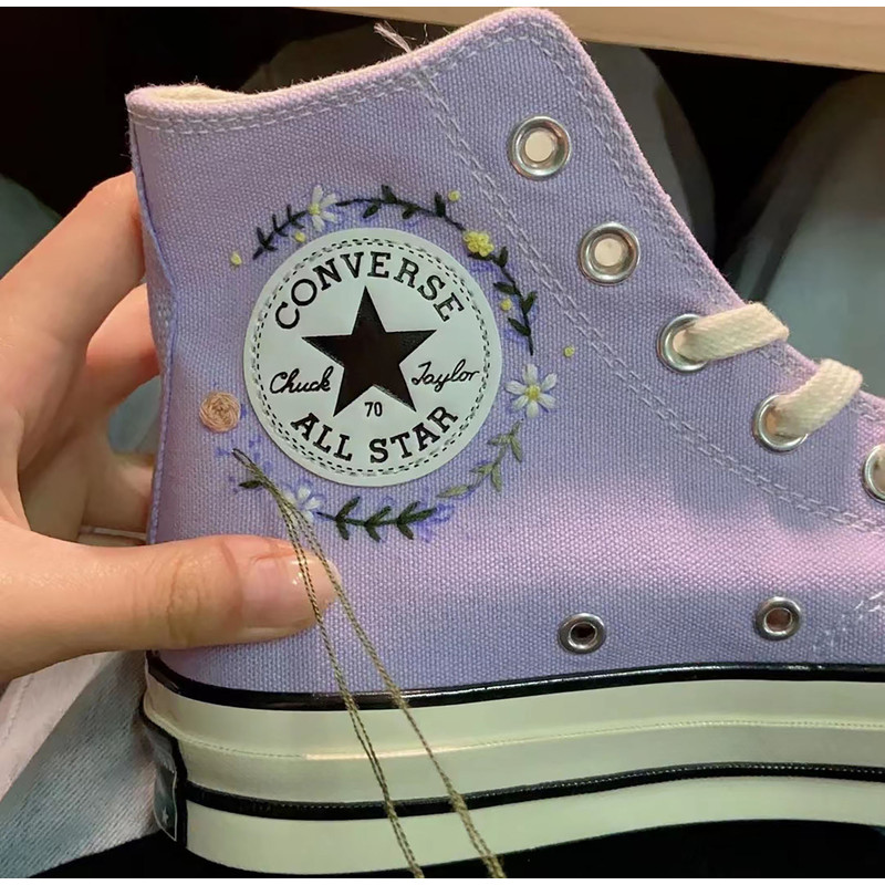 Custom Embroidery Shoes, Flower Converse Handmade, Women's Shoes, Wedding Gift, Converse Hi Chuck 1970s, Wedding Sneakers, Valentine Gift - 5.jpg