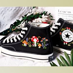 custom embroidery shoes, flower converse handmade, women's shoes, wedding gift, converse hi chuck 1970s, wedding sneaker