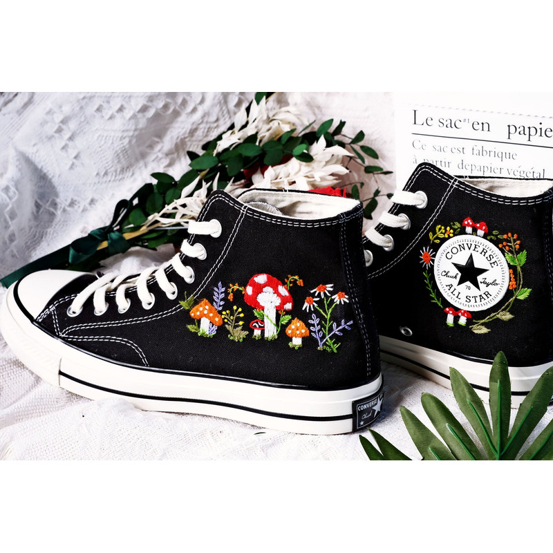 Custom Embroidery Shoes, Flower Converse Handmade, Women's Shoes, Wedding Gift, Converse Hi Chuck 1970s, Wedding Sneakers, Valentine Gift - 2.jpg