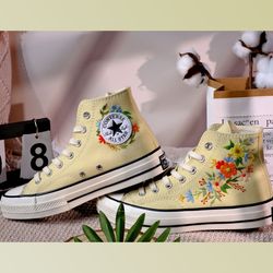 custom embroidery shoes, flower converse handmade, women's shoes, wedding gift, converse hi chuck 1970s, wedding sneaker