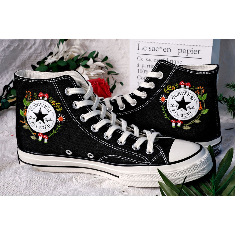 Custom Embroidery Shoes, Flower Converse Handmade, Women's Shoes, Wedding Gift, Converse Hi Chuck 1970s, Wedding Sneakers, Valentine Gift - 6.jpg