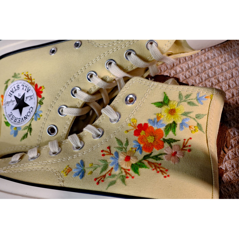 Custom Embroidery Shoes, Flower Converse Handmade, Women's Shoes, Wedding Gift, Converse Hi Chuck 1970s, Wedding Sneakers, Valentine Gift - 5.jpg
