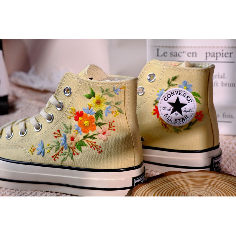 Custom Embroidery Shoes, Flower Converse Handmade, Women's Shoes, Wedding Gift, Converse Hi Chuck 1970s, Wedding Sneakers, Valentine Gift - 6.jpg
