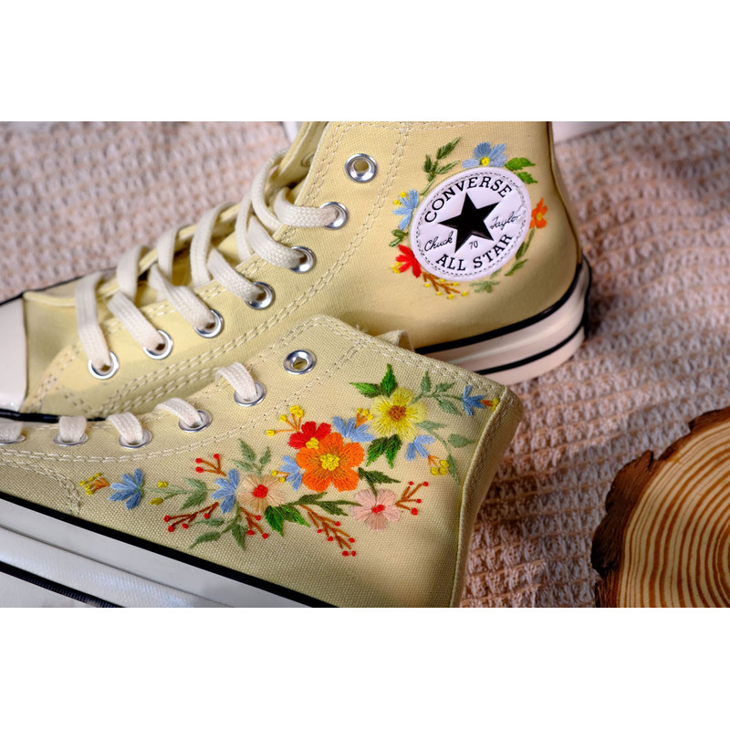 Custom Embroidery Shoes, Flower Converse Handmade, Women's Shoes, Wedding Gift, Converse Hi Chuck 1970s, Wedding Sneakers, Valentine Gift - 8.jpg