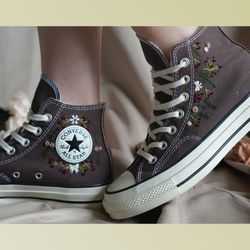 custom embroidery shoes, flower converse handmade, women's shoes, wedding gift, converse hi chuck 1970s, wedding sneaker