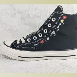 custom embroidery shoes, flower converse handmade, women's shoes, wedding gift, converse hi chuck 1970s, wedding sneaker