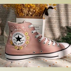 custom embroidery shoes, flower converse handmade, women's shoes, wedding gift, converse hi chuck 1970s, wedding sneaker