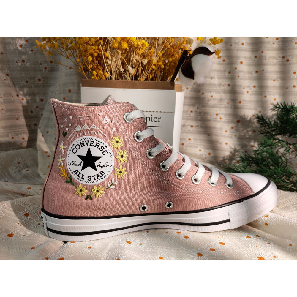 Custom Embroidery Shoes, Flower Converse Handmade, Women's Shoes, Wedding Gift, Converse Hi Chuck 1970s, Wedding Sneakers, Valentine Gift - 2.jpg
