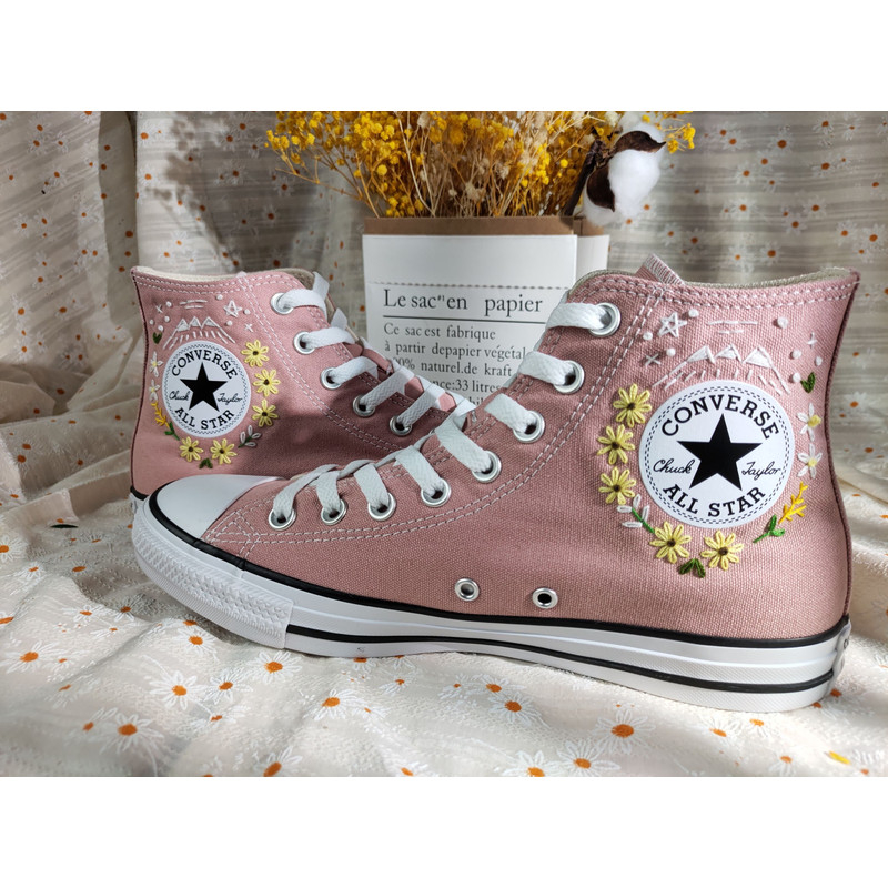 Custom Embroidery Shoes, Flower Converse Handmade, Women's Shoes, Wedding Gift, Converse Hi Chuck 1970s, Wedding Sneakers, Valentine Gift - 5.jpg