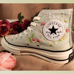 custom embroidery shoes, flower converse handmade, women's shoes, wedding gift, converse hi chuck 1970s, wedding sneaker