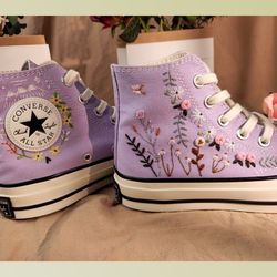 custom embroidery shoes, flower converse handmade, women's shoes, wedding gift, converse hi chuck 1970s, wedding sneaker