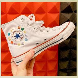 custom embroidery shoes, flower converse handmade, women's shoes, wedding gift, converse hi chuck 1970s, wedding sneaker