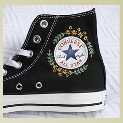 custom embroidery shoes, flower converse handmade, women's shoes, wedding gift, converse hi chuck 1970s, wedding sneaker