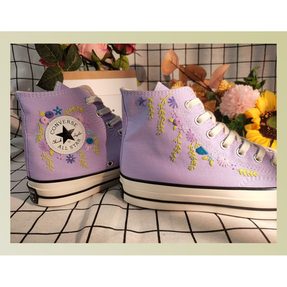 Custom Embroidery Shoes, Flower Converse Handmade, Women's Shoes, Wedding Gift, Converse Hi Chuck 1970s, Wedding Sneakers, Valentine Gift - 1.jpg
