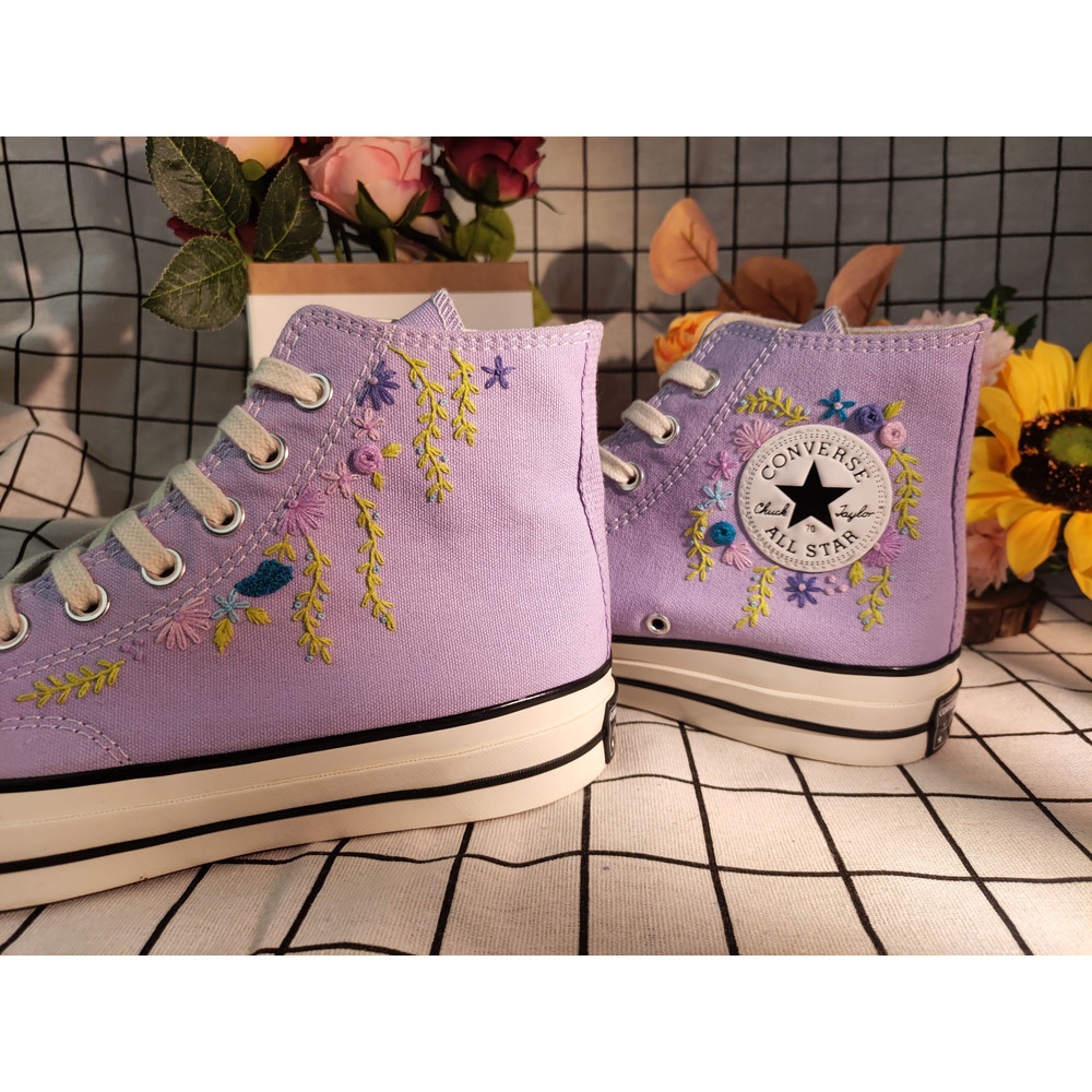 Custom Embroidery Shoes, Flower Converse Handmade, Women's Shoes, Wedding Gift, Converse Hi Chuck 1970s, Wedding Sneakers, Valentine Gift - 9.jpg