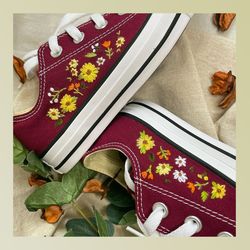 custom embroidery shoes, flower converse handmade, women's shoes, wedding gift, converse hi chuck 1970s, wedding sneaker