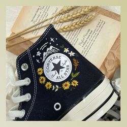 custom embroidery shoes, flower converse handmade, women's shoes, wedding gift, converse hi chuck 1970s, wedding sneaker