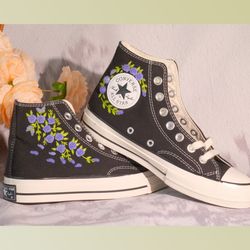 custom embroidery shoes, flower converse handmade, women's shoes, wedding gift, converse hi chuck 1970s, wedding sneaker