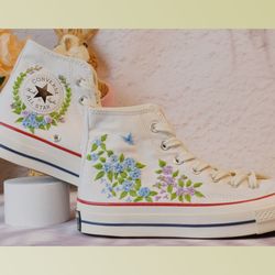 custom embroidery shoes, flower converse handmade, women's shoes, wedding gift, converse hi chuck 1970s, wedding sneaker