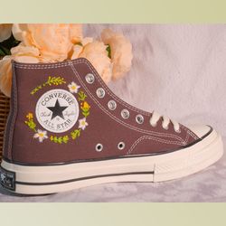 custom embroidery shoes, flower converse handmade, women's shoes, wedding gift, converse hi chuck 1970s, wedding sneaker