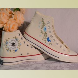 custom embroidery shoes, flower converse handmade, women's shoes, wedding gift, converse hi chuck 1970s, wedding sneaker