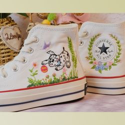 custom embroidery shoes, flower converse handmade, women's shoes, wedding gift, converse hi chuck 1970s, wedding sneaker