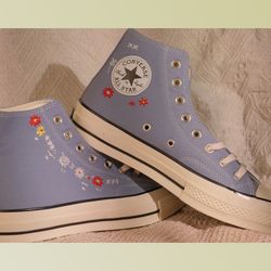 custom embroidery shoes, flower converse handmade, women's shoes, wedding gift, converse hi chuck 1970s, wedding sneaker