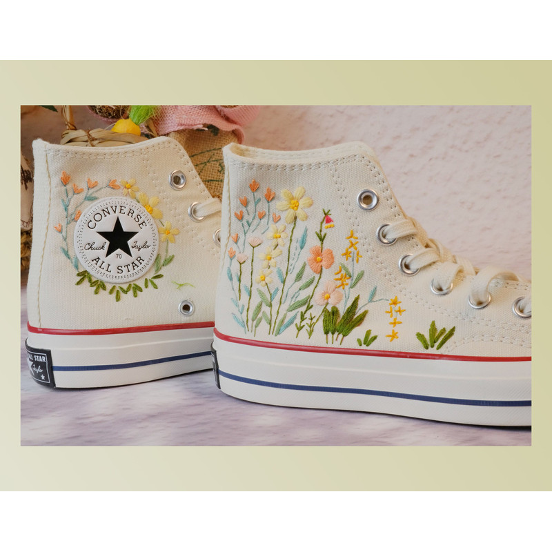 Custom Embroidery Shoes, Flower Converse Handmade, Women's Shoes, Wedding Gift, Converse Hi Chuck 1970s, Wedding Sneakers, Valentine Gift - 1.jpg