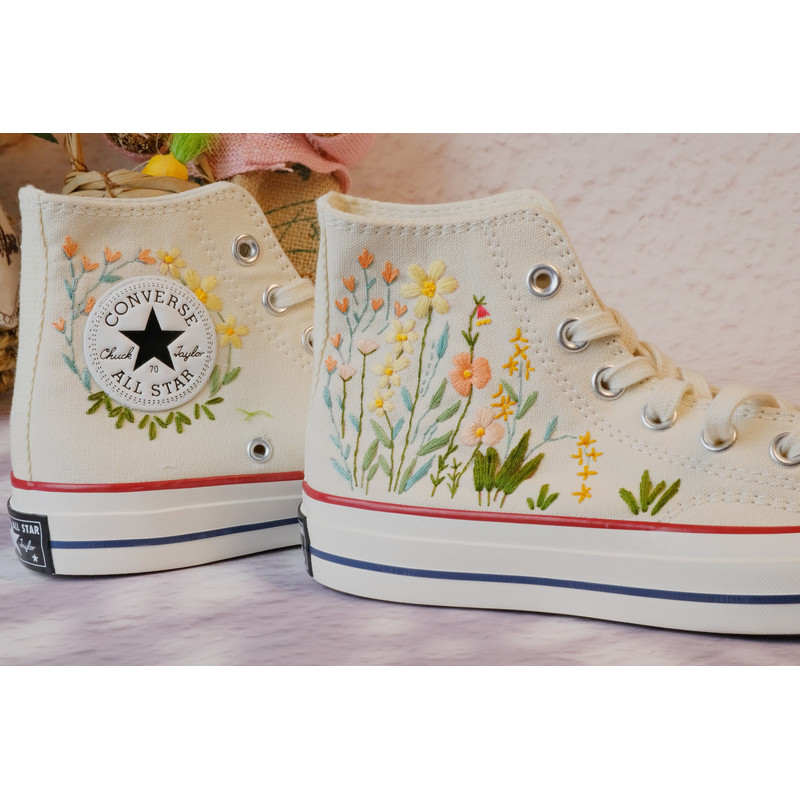 Custom Embroidery Shoes, Flower Converse Handmade, Women's Shoes, Wedding Gift, Converse Hi Chuck 1970s, Wedding Sneakers, Valentine Gift - 2.jpg