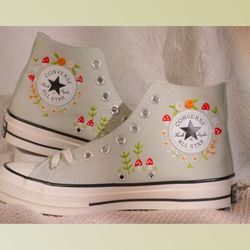 custom embroidery shoes, flower converse handmade, women's shoes, wedding gift, converse hi chuck 1970s, wedding sneaker