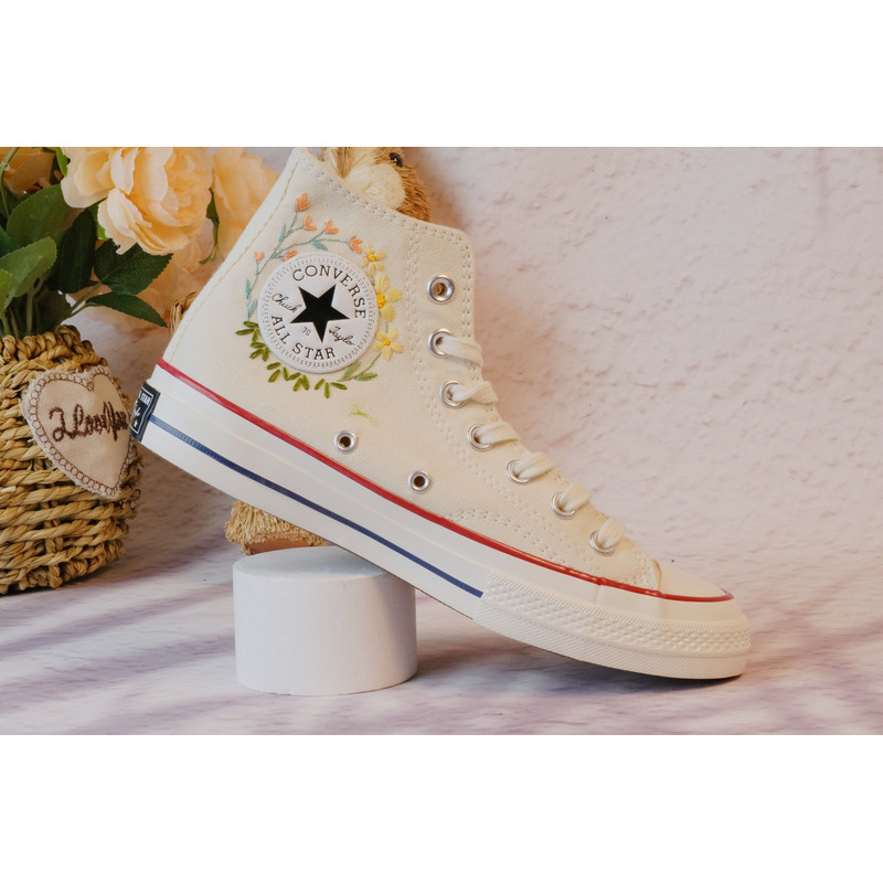 Custom Embroidery Shoes, Flower Converse Handmade, Women's Shoes, Wedding Gift, Converse Hi Chuck 1970s, Wedding Sneakers, Valentine Gift - 7.jpg