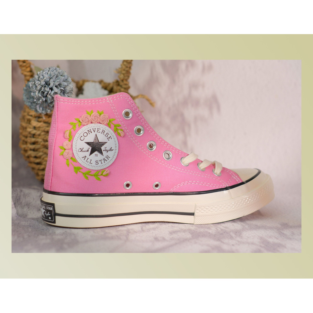 Custom Embroidery Shoes, Flower Converse Handmade, Women's Shoes, Wedding Gift, Converse Hi Chuck 1970s, Wedding Sneakers, Valentine Gift - 1.jpg
