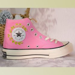 custom embroidery shoes, flower converse handmade, women's shoes, wedding gift, converse hi chuck 1970s, wedding sneaker