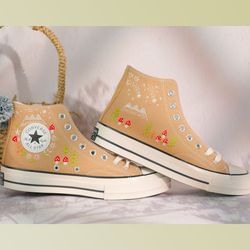 custom embroidery shoes, flower converse handmade, women's shoes, wedding gift, converse hi chuck 1970s, wedding sneaker