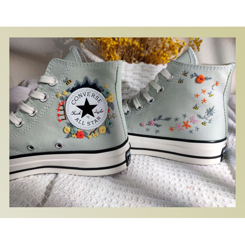 Custom Embroidery Shoes, Flower Converse Handmade, Women's Shoes, Wedding Gift, Converse Hi Chuck 1970s, Wedding Sneakers, Valentine Gift - 1.jpg