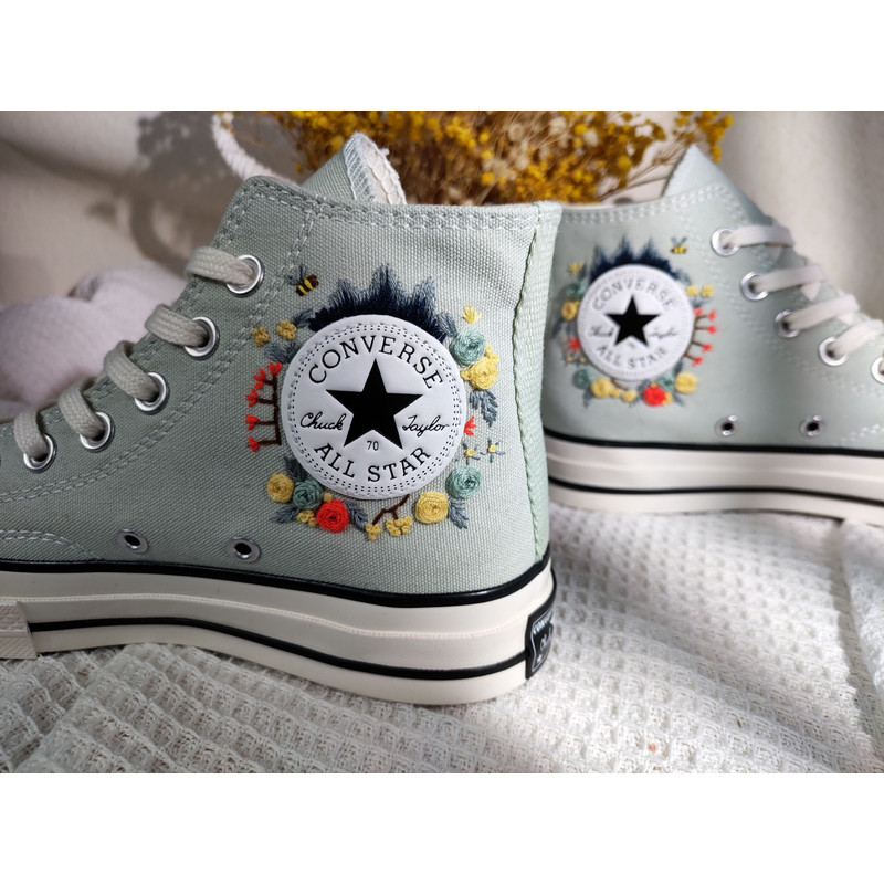Custom Embroidery Shoes, Flower Converse Handmade, Women's Shoes, Wedding Gift, Converse Hi Chuck 1970s, Wedding Sneakers, Valentine Gift - 4.jpg