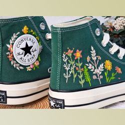 custom embroidery shoes, flower converse handmade, women's shoes, wedding gift, converse hi chuck 1970s, wedding sneaker