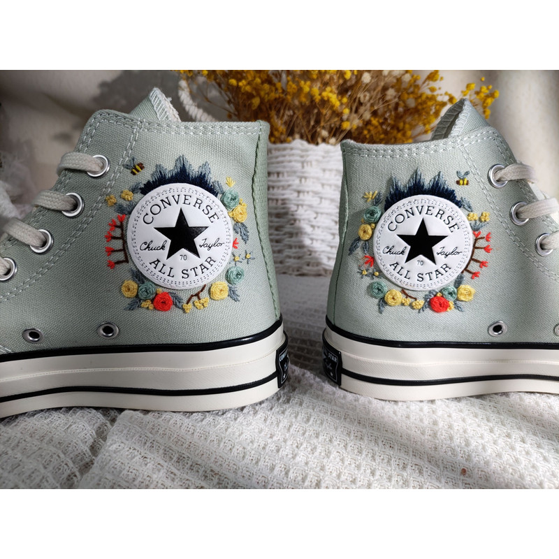 Custom Embroidery Shoes, Flower Converse Handmade, Women's Shoes, Wedding Gift, Converse Hi Chuck 1970s, Wedding Sneakers, Valentine Gift - 6.jpg