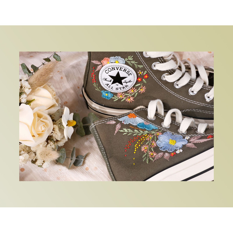 Custom Embroidery Shoes, Flower Converse Handmade, Women's Shoes, Wedding Gift, Converse Hi Chuck 1970s, Wedding Sneakers, Valentine Gift - 1.jpg