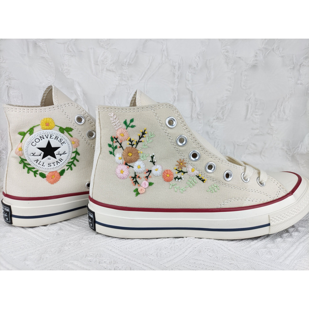 Custom Embroidery Shoes, Flower Converse Handmade, Women's Shoes, Wedding Gift, Converse Hi Chuck 1970s, Wedding Sneakers, Valentine Gift - 9.jpg