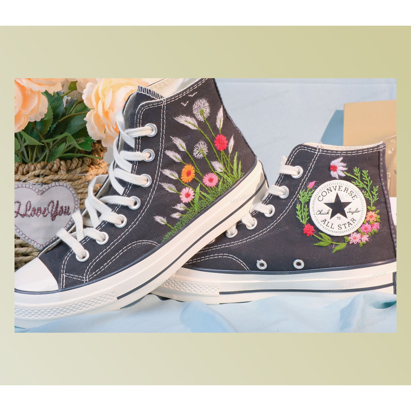 Custom Embroidery Shoes, Flower Converse Handmade, Women's Shoes, Wedding Gift, Converse Hi Chuck 1970s, Wedding Sneakers, Valentine Gift - 1.jpg