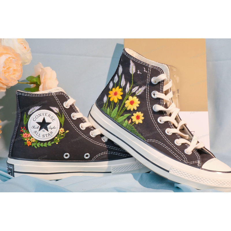 Custom Embroidery Shoes, Flower Converse Handmade, Women's Shoes, Wedding Gift, Converse Hi Chuck 1970s, Wedding Sneakers, Valentine Gift - 2.jpg