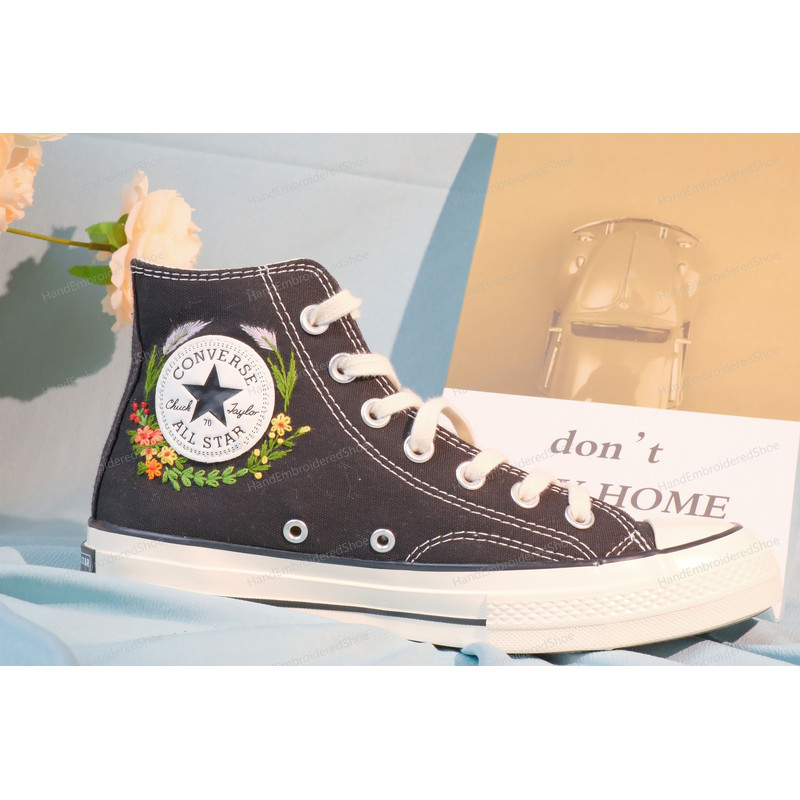 Custom Embroidery Shoes, Flower Converse Handmade, Women's Shoes, Wedding Gift, Converse Hi Chuck 1970s, Wedding Sneakers, Valentine Gift - 7.jpg