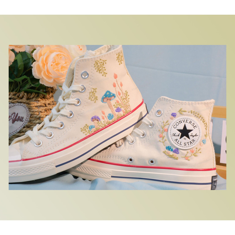 Custom Embroidery Shoes, Flower Converse Handmade, Women's Shoes, Wedding Gift, Converse Hi Chuck 1970s, Wedding Sneakers, Valentine Gift - 1.jpg