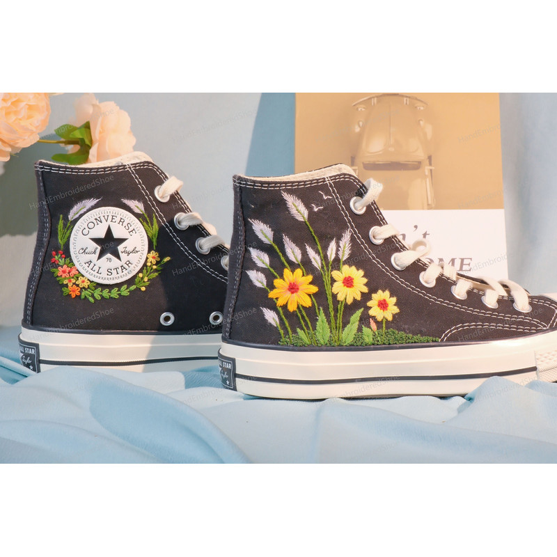 Custom Embroidery Shoes, Flower Converse Handmade, Women's Shoes, Wedding Gift, Converse Hi Chuck 1970s, Wedding Sneakers, Valentine Gift - 8.jpg