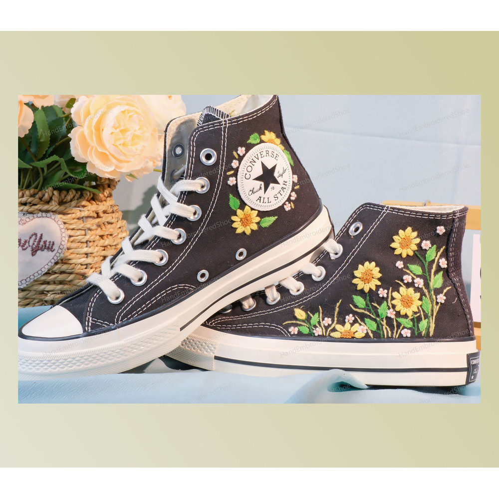 Custom Embroidery Shoes, Flower Converse Handmade, Women's Shoes, Wedding Gift, Converse Hi Chuck 1970s, Wedding Sneakers, Valentine Gift - 1.jpg