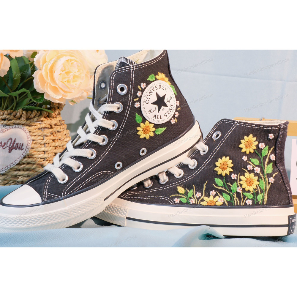 Custom Embroidery Shoes, Flower Converse Handmade, Women's Shoes, Wedding Gift, Converse Hi Chuck 1970s, Wedding Sneakers, Valentine Gift - 2.jpg