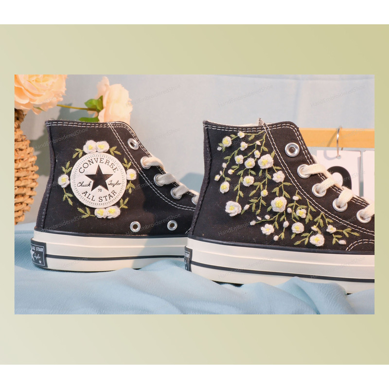 Custom Embroidery Shoes, Flower Converse Handmade, Women's Shoes, Wedding Gift, Converse Hi Chuck 1970s, Wedding Sneakers, Valentine Gift - 1.jpg