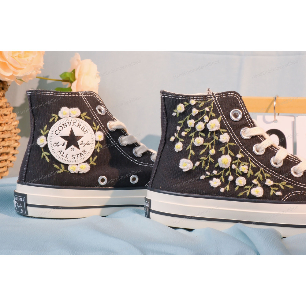 Custom Embroidery Shoes, Flower Converse Handmade, Women's Shoes, Wedding Gift, Converse Hi Chuck 1970s, Wedding Sneakers, Valentine Gift - 2.jpg