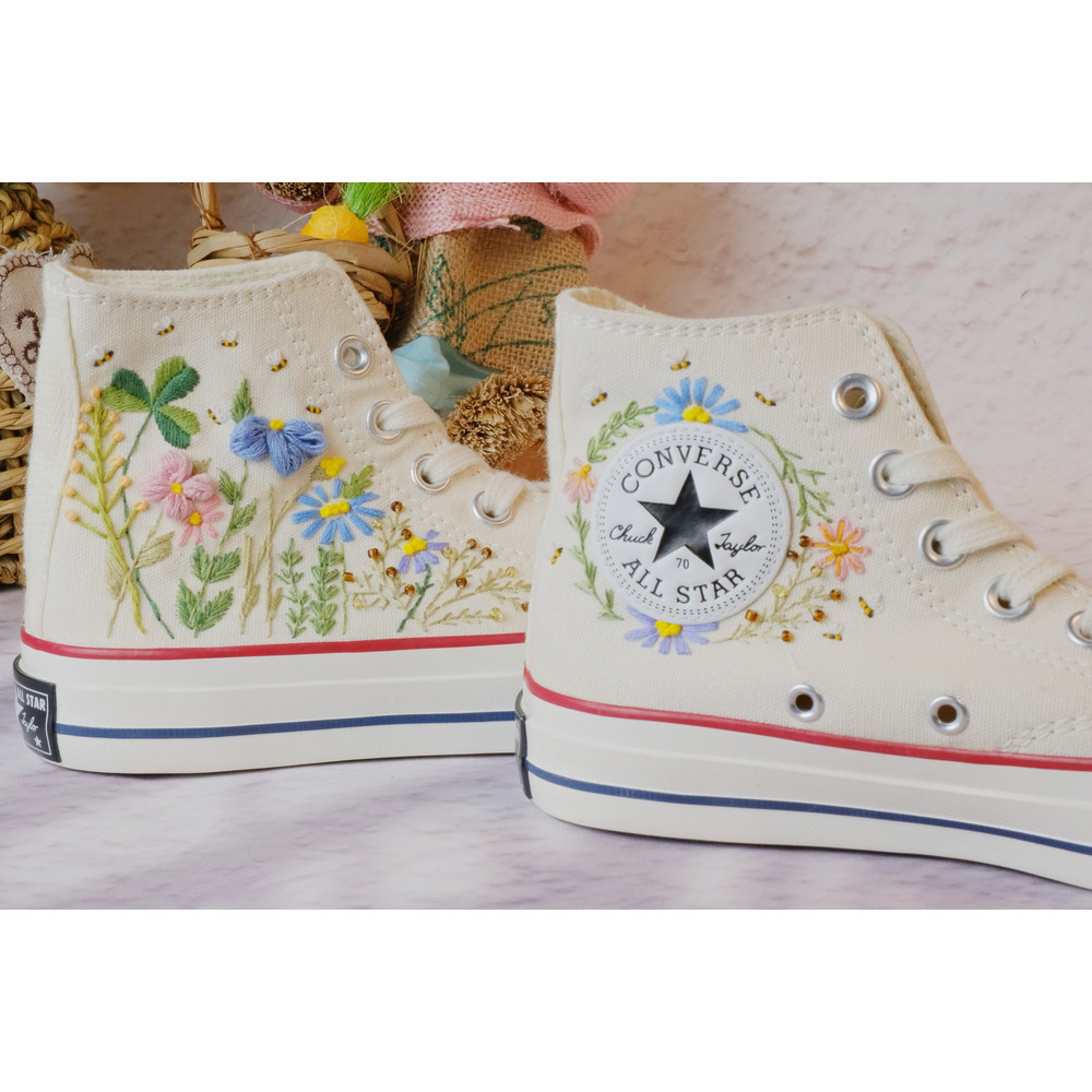 Custom Embroidery Shoes, Flower Converse Handmade, Women's Shoes, Wedding Gift, Converse Hi Chuck 1970s, Wedding Sneakers, Valentine Gift - 2.jpg